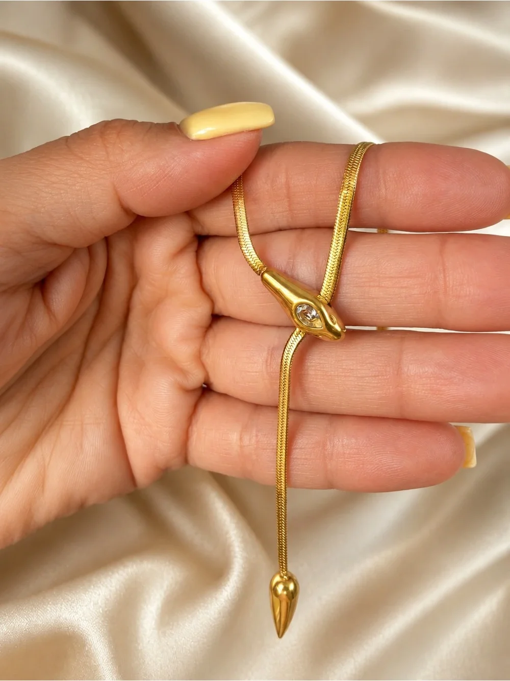 Anthropologie Gold Snake Lariat Necklace w/ Crystal Accent Statement Chain